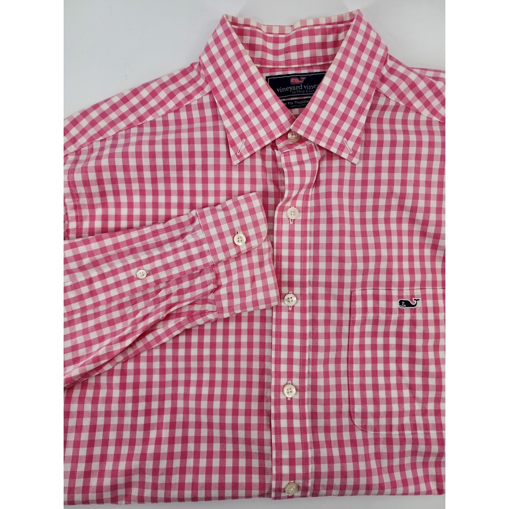 Vineyard Vines Slim Fit Tucker Shirt Mens Small‎ Pink Gingham Check Button Down